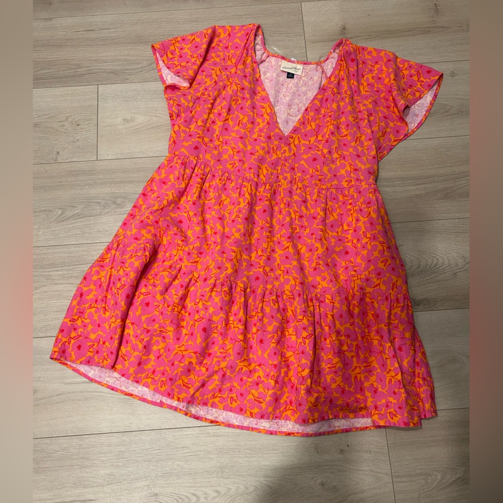 Universal Thread Pink and Orange Floral Linen Dress, Women’s M